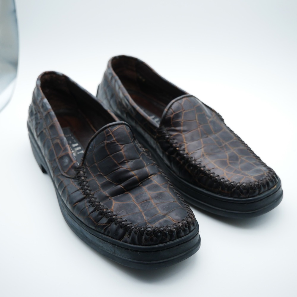 Stuart Weitzman Womens Brown Croc Embossed Leather Loafers Moc Toe Shoes 5.5 B‎